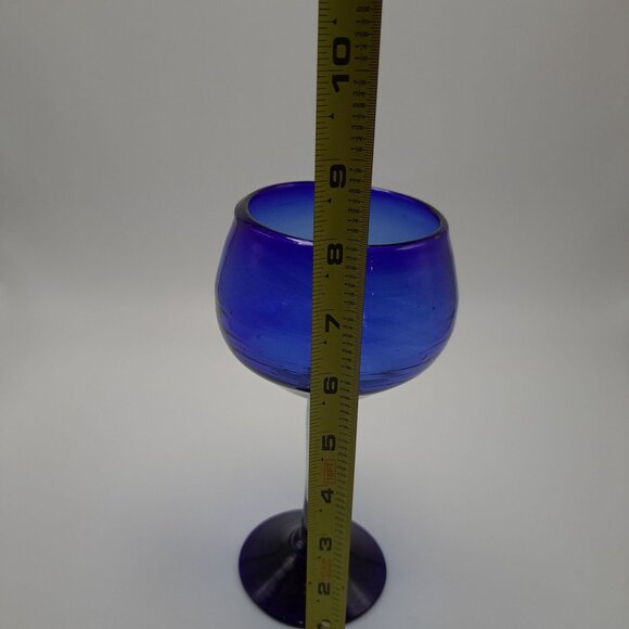 Mexican Hand Blown Blue Wine Glass Vintage Glassware Collectible Home Decor - Picture 7 of 8